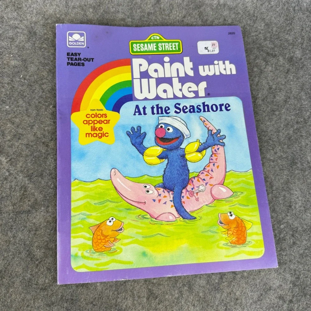 Vintage 1991 Sesame Street Paint with Water At the Seashore Golden Book Grover